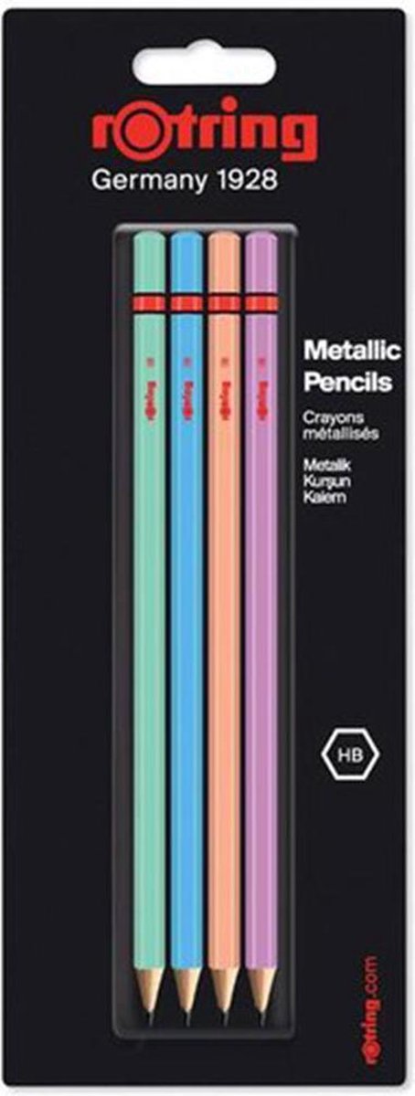 Rotring HB potloden metallic blister set 4 stuks