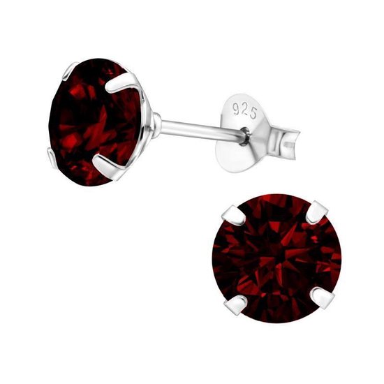 Aramat jewels ® - Ronde oorstekers rond 925 zilver kristal rood 7mm