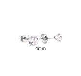 Aramat jewels ® - Zilverkleurige zirkonia oorstekers transparant staal 4mm