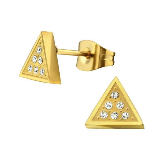 Aramat jewels ® - Oorbellen driehoek zweerknopjes goudkleurig chirurgisch staal 8mm