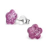 Aramat jewels ® - 925 sterling zilveren oorbellen bloem glitter paars