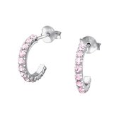 Aramat jewels ® - 925 sterling zilveren halve hoepel oorbellen kristal 925 zilver roze 14mm x 2mm