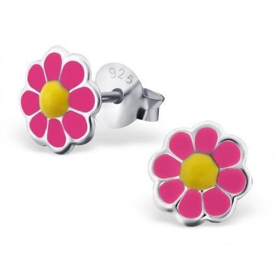 Aramat jewels ® - 925 sterling zilveren oorbellen bloem donker roze