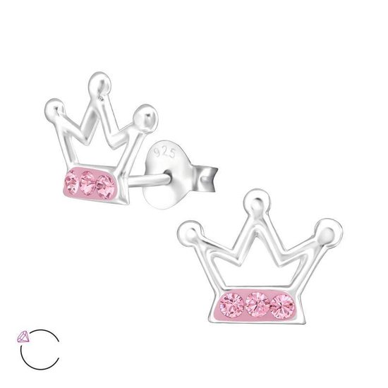 Aramat jewels ® - Kinder oorbellen kroontje swarovski elements kristal 925  zilver roze... | bol.com
