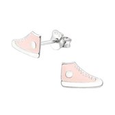 Aramat jewels ® - Kinder oorbellen sneakers roze wit 925 zilver 10mm x 6mm