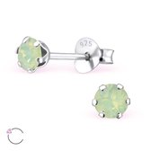 Aramat jewels ® - Kinder oorbellen rond swarovski elements kristal 925 zilver opaal chrysoliet 4mm