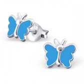 Aramat jewels ® - Kinder oorbellen vlinder 925 zilver blauw 6mm x 7mm