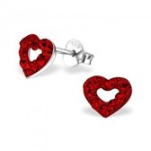 Aramat jewels ® - 925 sterling zilveren oorbellen hart kristal rood