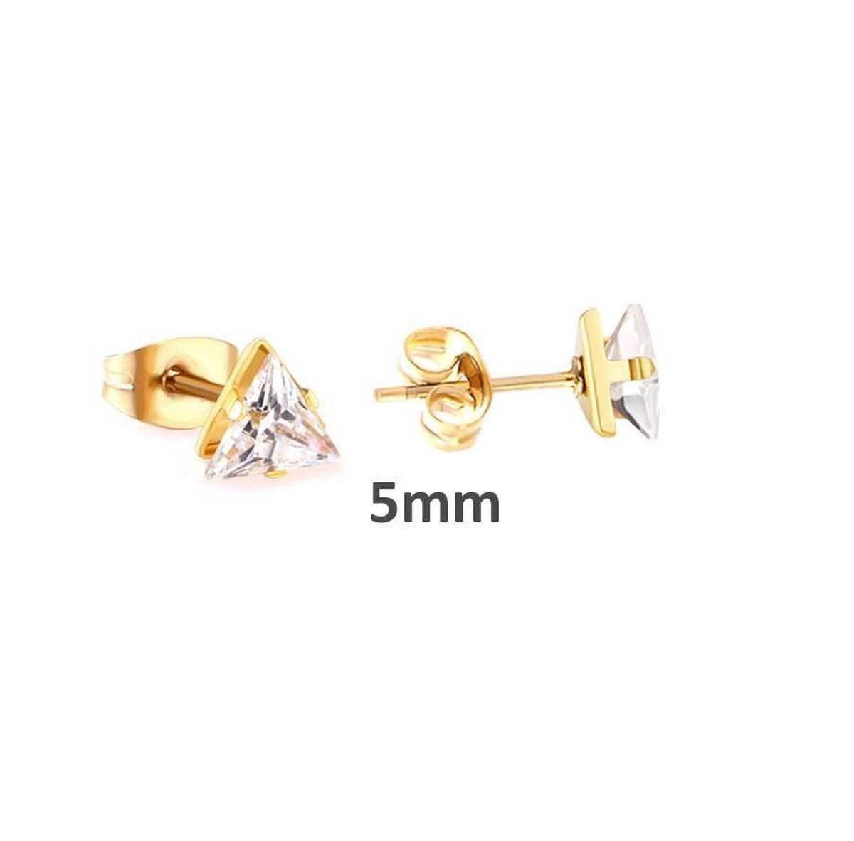 Aramat jewels ® - Zweerknopjes- oorbellen-driehoek-zirkonia-chirurgisch staal-goudkleurig-5mm