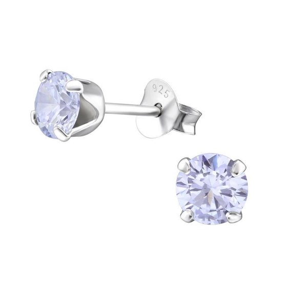Aramat jewels ® - Bling oorbellen zirkonia lila 925 zilver 5mm