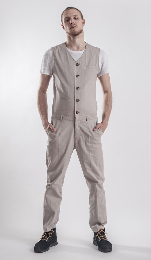 Decoderen Jood Luxe Jumpsuit heren - overall werkkleding stijl - designer overall volwassenen -  beige... | bol.com