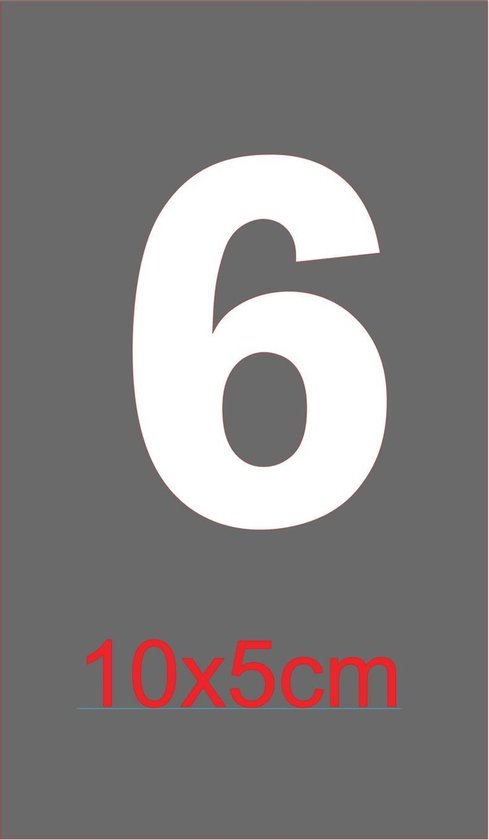 Cijfersticker - wit  - 10 x 5 cm  -  Kliko - brievenbus - deuren - containers  - voorraadbakken  - ramen -  nummer 6