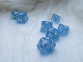 Polyset Dice | Dobbelstenen - Set Van 7 Stuks - Licht Blauw Glitters Wit Doorzichtig Transparant| Voor D&D en Andere Rollenspellen | Plastic Dobbelstenen Set voor Dungeons and Drag