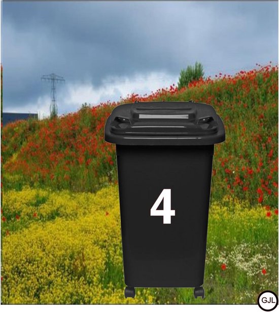 Cijfersticker - wit - 10 x 5 cm  -  Kliko - brievenbus - deuren - containers  - voorraadbakken  - ramen -  nummer 4