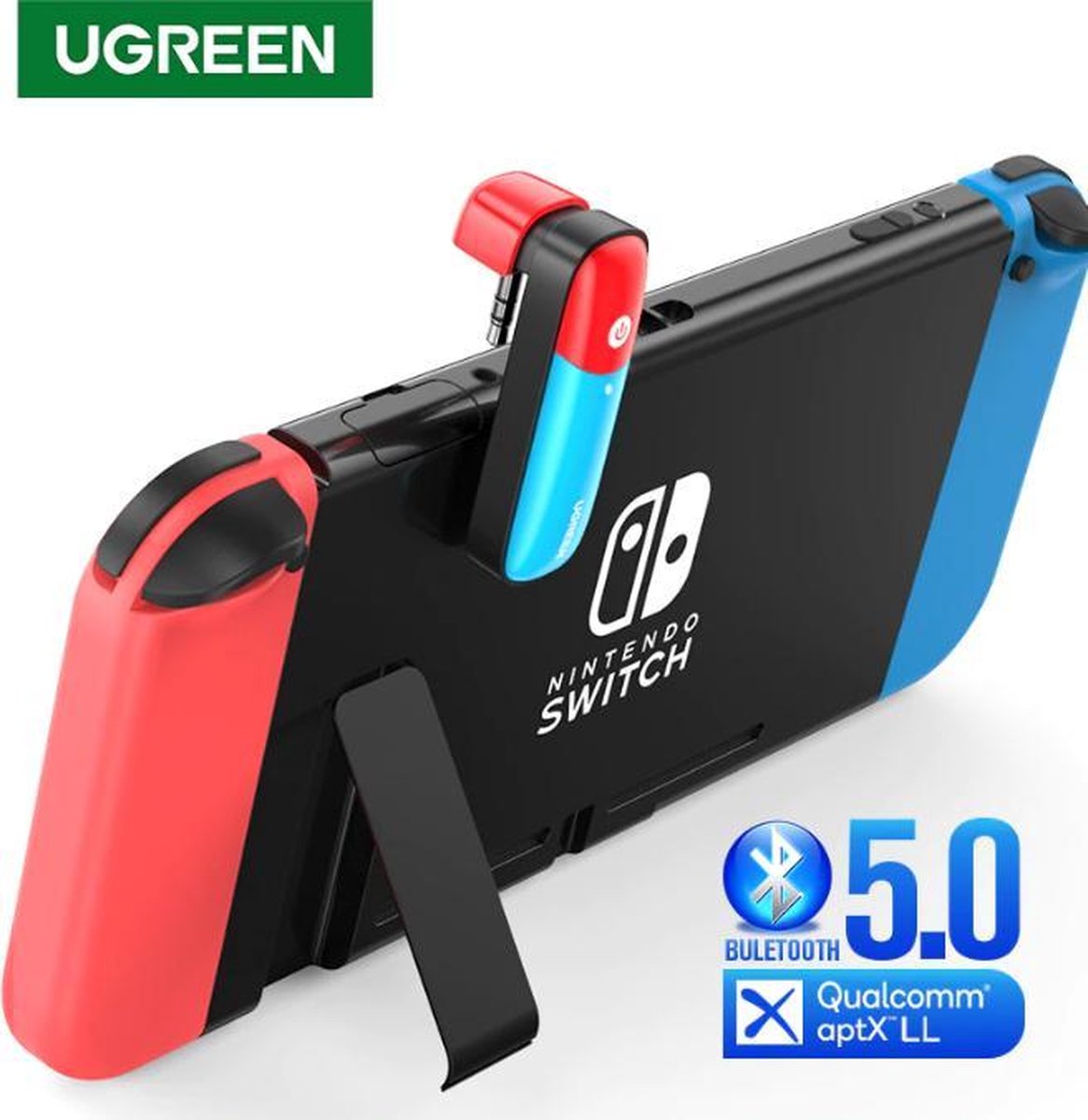 Ugreen Bluetooth 5.0 zender voor Nintendo Switch - Geluid via Bluetooth Koptelefoon/Speaker/Oortjes- Incl. 2 Thumb Grips - Ugreen