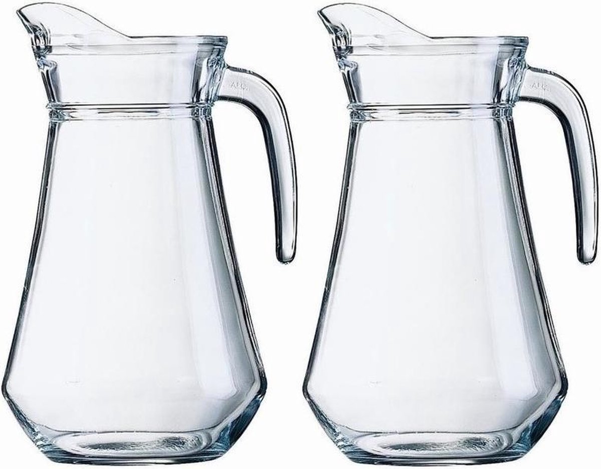 Voordeel pakket 4x glazen water karaf 1,3 liter - Sapkannen/waterkannen/schenkkannen