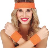 Guirca Foute 80s/90s party verkleed accessoire zweetbandjes set - neon oranje - jaren 80/90 thema feestje