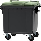 Afvalcontainer 1100 liter grijs/groen 4 wielen