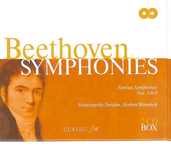 CD hoes met een portret van Beethoven. Titel: Beethoven Symphonies Nos: 5, 6, 9.