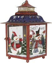 Lantaarn / Windlicht Kerstdecoratie, Hand Gefabriceerd, Metaal, Rood-blauw, Afmetingen (lxbxh): Ca.18x18x29 Cm