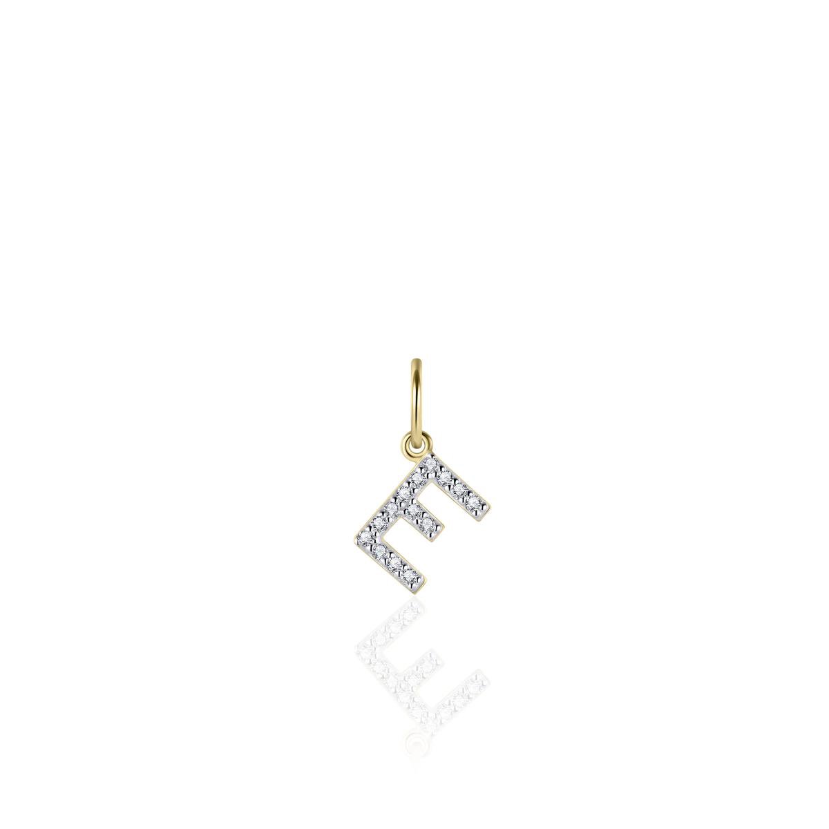 Gisser Jewels - Hanger excl. Collier - Letter E gezet met Zirkonia - 8mm - Geelgoud Verguld Zilver 925 - P1080Y/E - Sieraad - Dames - Goudkleurig