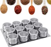 Spice Jars magnétique en acier inoxydable 12 pièces Set, Round Pots d'herbes aromatiques Spice Shakers, Spice Container Top transparent pour Culinary Herbes, 12 Autocollants 120 épices, 1 stylo