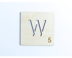 HOUTEN WANDDECORATIE / WOODEN WALL DECORATION - MUURDECORATIE / WALL ART - Letter tegel W / Tile W - 11 x 11cm - LICHT HOUT / NATURAL WOOD - WOORDFEUD / WORDFEUD - LETTERSPEL - SPELBORD - SCRABBLE - NAAMBLOKJES - LETTERBLOKKEN