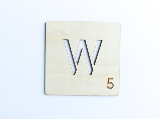 HOUTEN WANDDECORATIE / WOODEN WALL DECORATION - MUURDECORATIE / WALL ART - Letter tegel W / Tile W - 11 x 11cm - LICHT HOUT / NATURAL WOOD - WOORDFEUD / WORDFEUD - LETTERSPEL - SPELBORD - SCRABBLE - NAAMBLOKJES - LETTERBLOKKEN