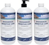 Showergel Sensitive Care 1 liter - set van 3 stuks - met gratis pomp
