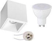 Opbouwspot Set - Pragmi Cliron Pro - GU10 Fitting - Opbouw Vierkant - Mat Wit - 4W - Warm Wit 3000K - Verdiept - 90mm - BES LED