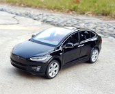 Zwarte Tesla Model X - Autospeelgoed - Metalen Auto Zes-Deur - Geluid En Licht - Trek speelgoed Auto Cadeau/Kado 15.5 CM