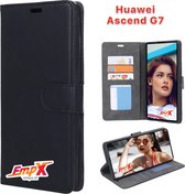 EmpX.nl Ascend G7 Zwart Boekhoesje | Portemonnee Book Case voor Huawei Ascend G7 Zwart | Flip Cover Hoesje | Met Multi Stand Functie | Kaarthouder Card Case Ascend G7 Zwart | Beschermhoes Sle
