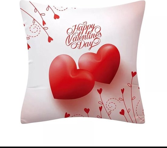 Mooi sierkussen kussenhoesje Valentijn; happy valentines day; 45 x 45 cm; harten; hartjes