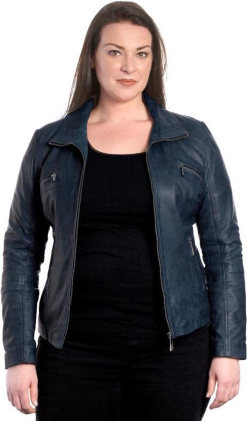 Veste motard femme Versano Pino Cuir Veste femme 5XL - Blauw