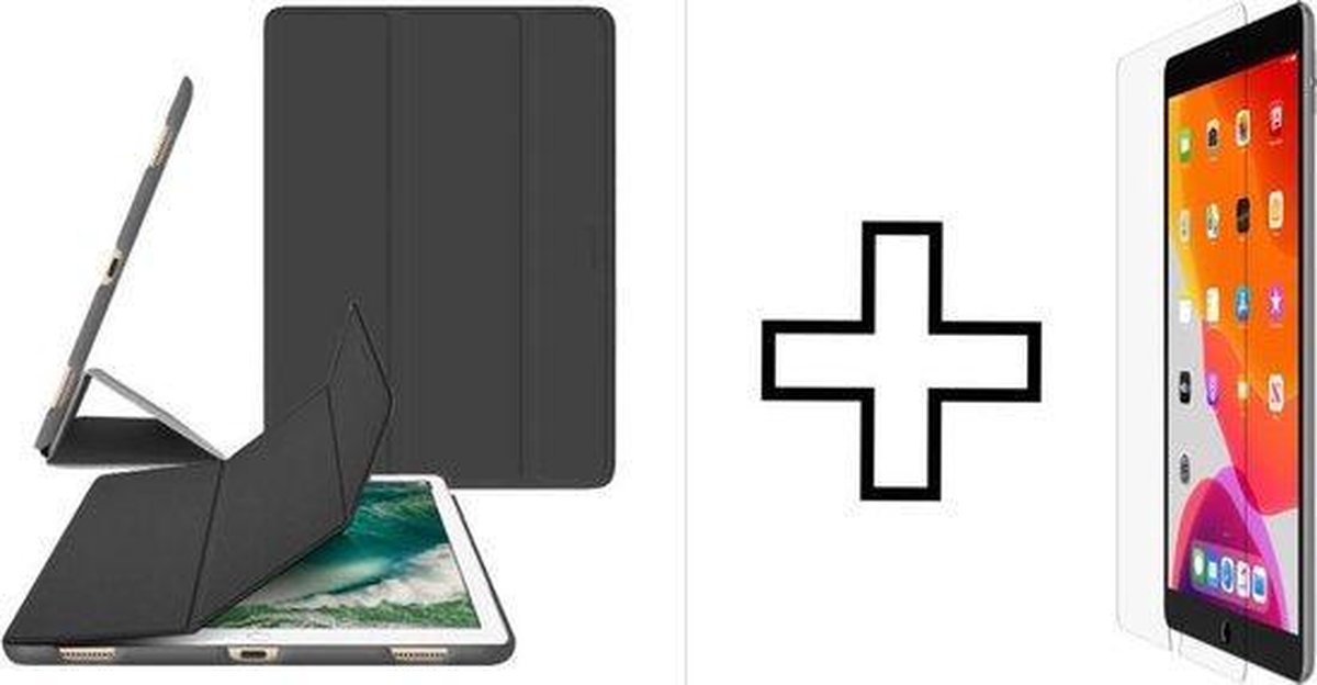 iPad hoes 2019 / iPad hoes 2020 iPad hoes én screenprotector - Tri-Fold Book Case - zwart - magnetisch - automatisch aan/uit - iPad cover - screenprotector - 10.2 inch - ipad 2020 hoes - ipad 2019 hoes