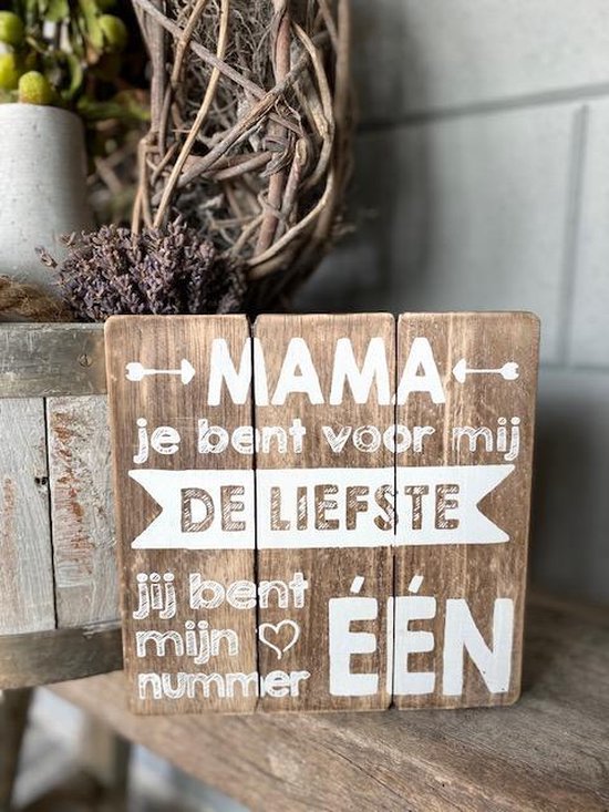 Tekstbord Mama de liefste / Natural / moederdag cadeautje / cadeau / verjaardag