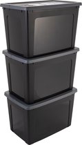 IRIS Modular Clearbox Opbergbox - 70L - Kunststof - Zwart/Grijs - Set van 3
