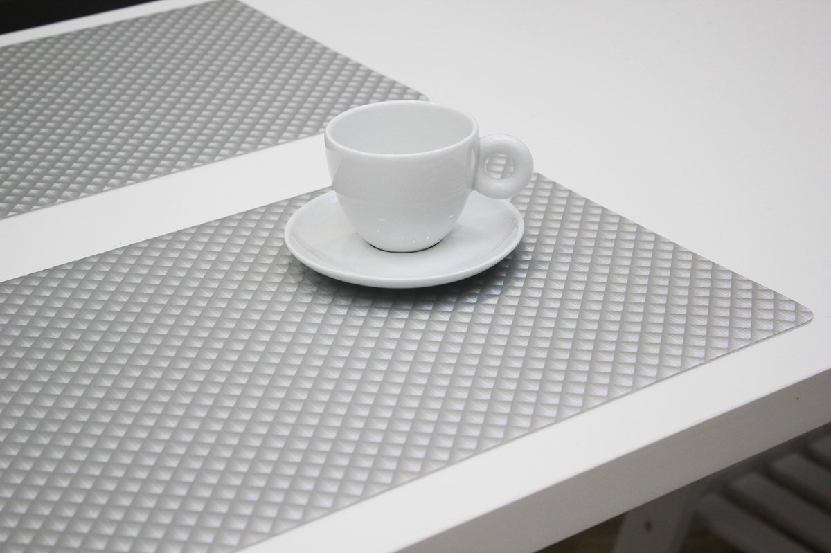 4x Polyline Placemat Zafiro Silver - 30x43cm - onderlegger - tafeldecoratie - tafel dekken