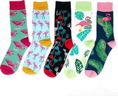 Vrolijke sokken - leuke sokken - set sokken – originele sokken – trendy sokken - flamingo - flamingo sokken - tik tok trends