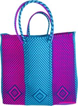Otomi Mexico - Tas - Shopper - Mexico - Strandtas -blauw en roze - Valentijn Cadeau