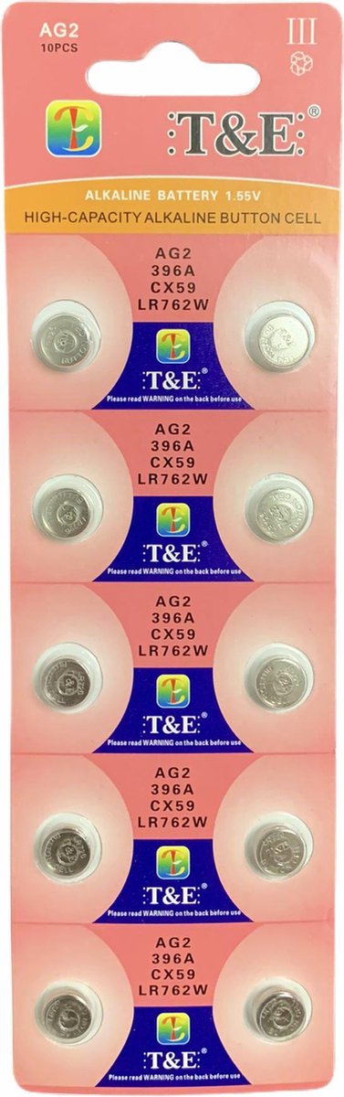 AG2 Alkaline Batterijen LR726/LR59 – Knoopcel - Hoge Capaciteit – 10 Stuks