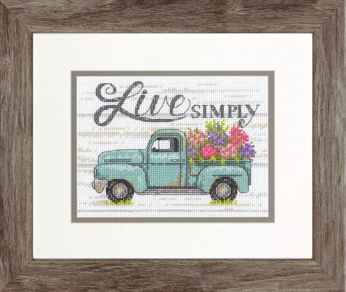 Borduurpakket DIMENSIONS FLOWER TRUCK - 18 x 13 cm -telpatroon