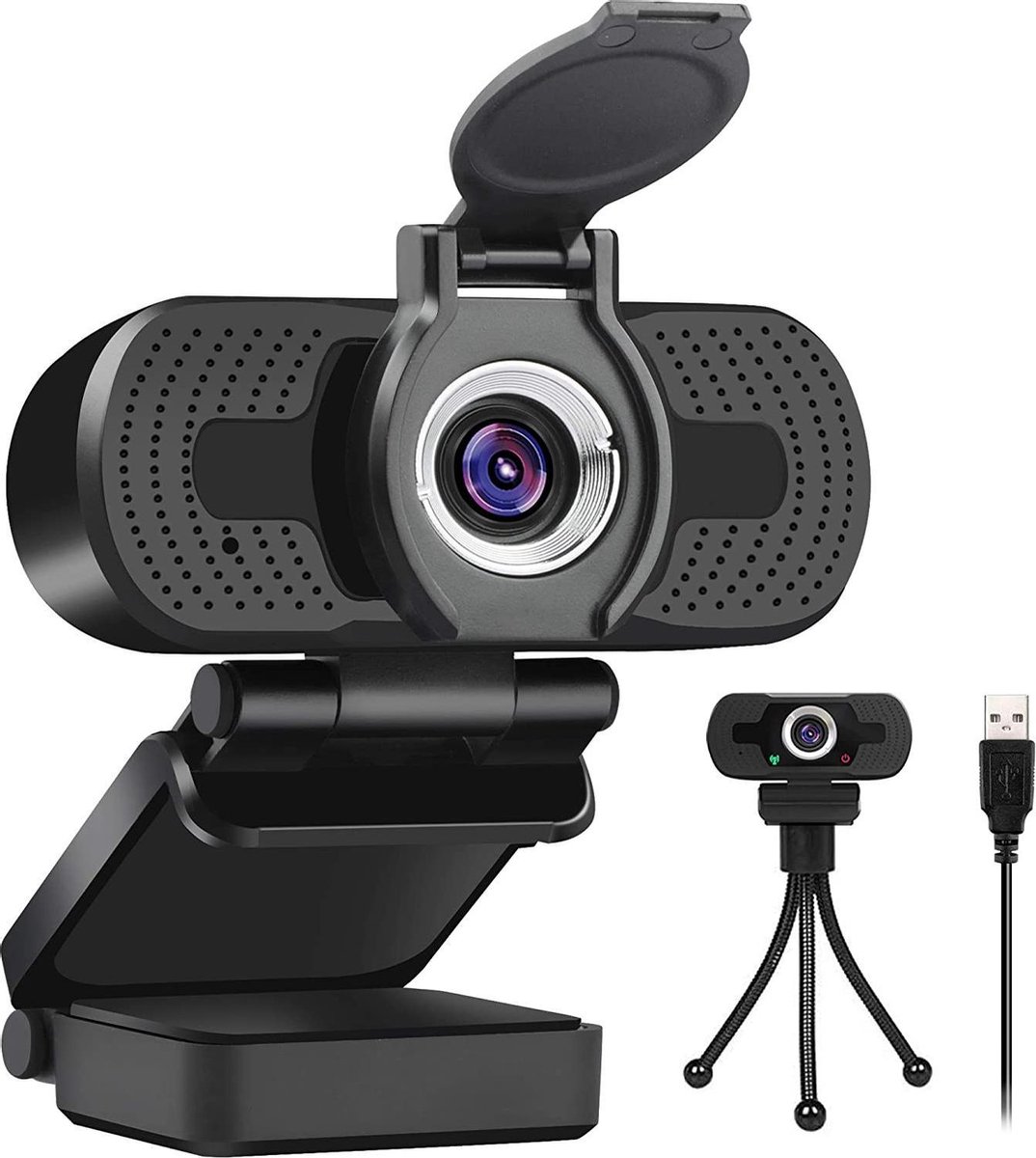 Professionele Webcam Full HD 1080P voor PC met Ingebouwde Microfoon & Inclusief Gratis Webcam Cover + Statief