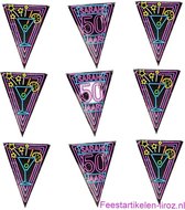 3x stuks vlaggenlijnen met NEON Sarah 50 jaar jaar thema feestartikelen - Verjaardag versieringen - 10 meter - Plastic
