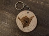 SLEUTELHANGER | "LIFE IS A WAVE - CATCH IT" | ROND | HOUT | BOOMSTAM | 4,5CM