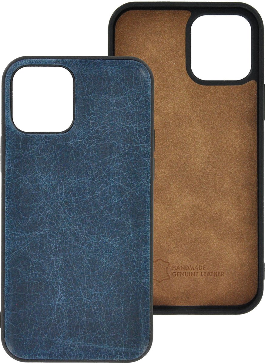 iPhone 12 Mini Hoesje - iPhone 12 Mini hoesje Echt leer Back Cover P Case Denim Blauw