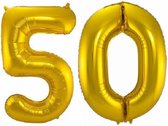 Folie ballon cijfer 50 jaar – 80 cm hoog – Goud - met gratis rietje – Feestversiering – Verjaardag – Abraham Sarah - Bruiloft