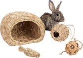 Relaxdays Knaagdier speelgoed - set van 4 - knaagdierspeeltjes - kooi accessoires - konijn