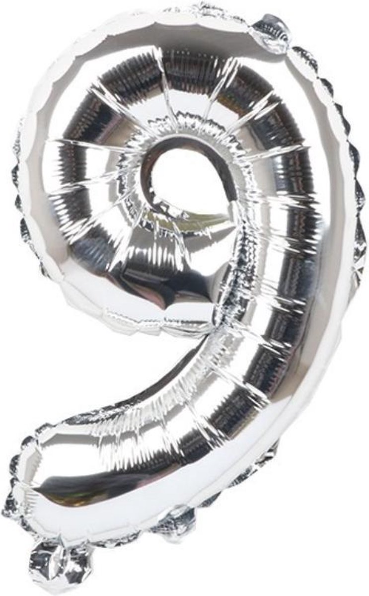 Folieballon / Cijferballon Zilver XL - getal 9 - 82cm