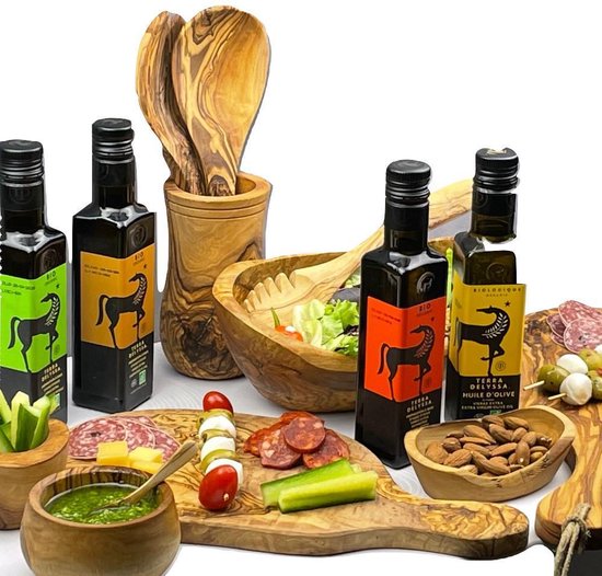 Yakelos Pure Olive Wood - Planche de service - Planche à boire - Planche à tapas - Bois d'olivier - 40-45cm